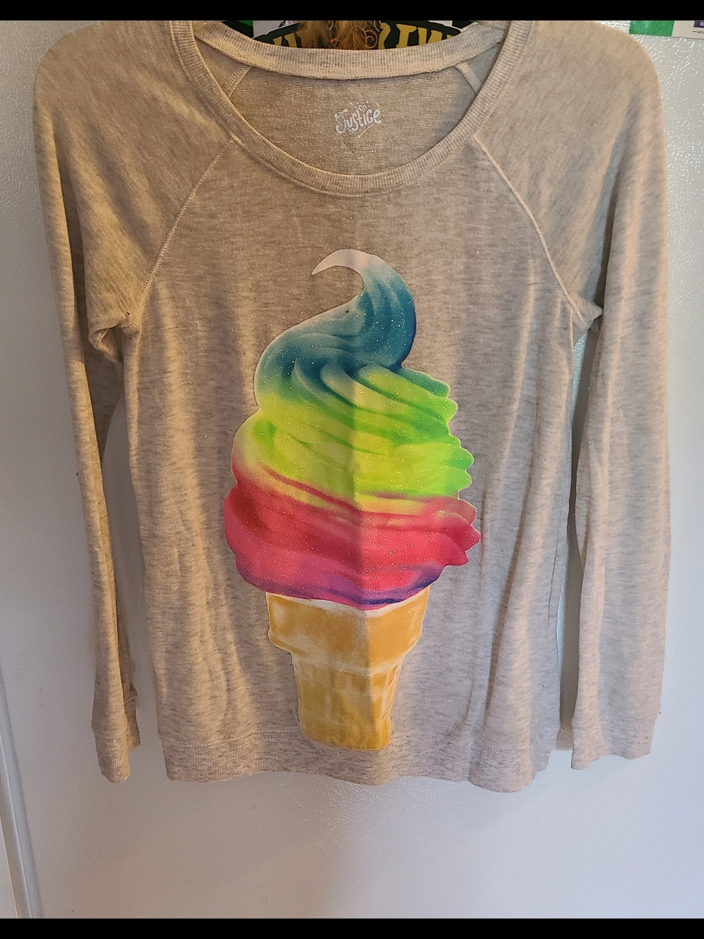 Justice Girls' Gray Top with Rainbow Ice Cream Graphic